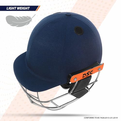 Image of DSC Empra Titanium BSI Approved Professional Cricket Helmet | BS7928 Certified Pro-Standard Hard Ball Helmet with Ultra-Light Titanium Grill & Advanced Shock Absorption | Color: Navy | Size: L