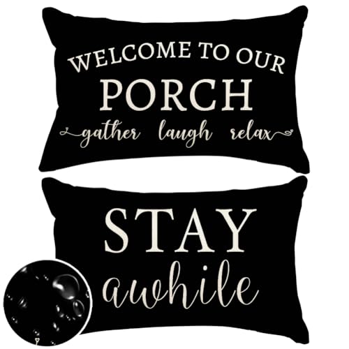 RABUSOFA Outdoor Pillow Covers Set (2) 12x20 Black & Cream