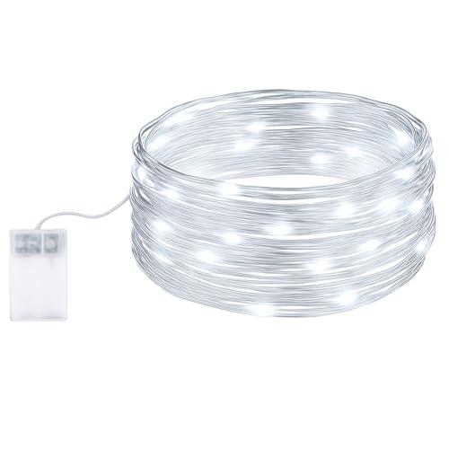 yefix Luci Led Bianche 5 Metri con 50 Led a Batterie | Filo Luci Decorative per Interni ed Esterni Ideali per Natale