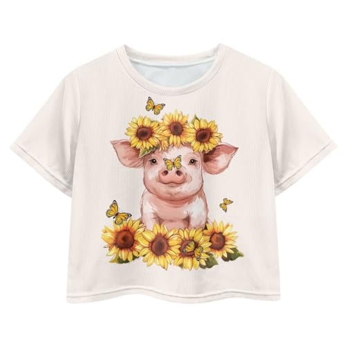 Image of Kids Crop Top Short Sleeve T-Shirts for Girls Size 5-14