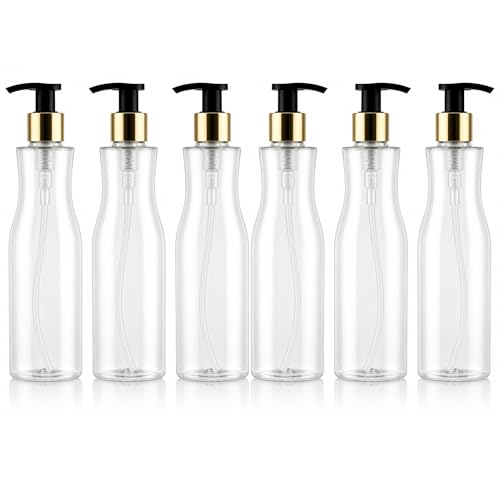 Image of Prakash Empty Plastic Trophy Pump Bottles Dispenser 500ml Portable Shampoo Lotion Hand Bottle (Transparent Trophy Golden Pump 500ML, Pack of 6)