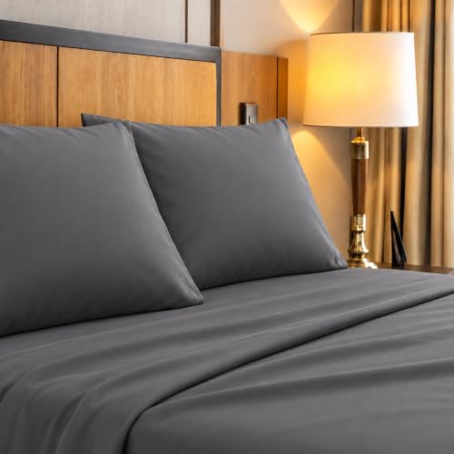 Image of Bedsheets for Single - 60X90 Inch Bed - Microfiber Plain Dark Grey Bed Sheet Include Pillow Cover, Ultra Soft | for Home, Hotel, Villa, Resort and Guest House