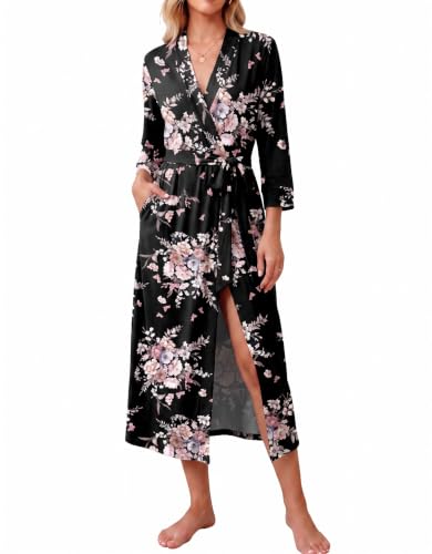 Image of Ekouaer Women Robes Long Knit Bathrobe Soft Kimono Loungewear with Pockets