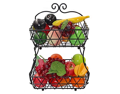 Izlif 2-Tier Fruit Basket Metal Fruit Bowl Bread Baskets Detachable Fruit Holder Kitchen Storage Baskets Stand - Screws Free Design For Fruits Breads Vegetables Snacks #TOP2