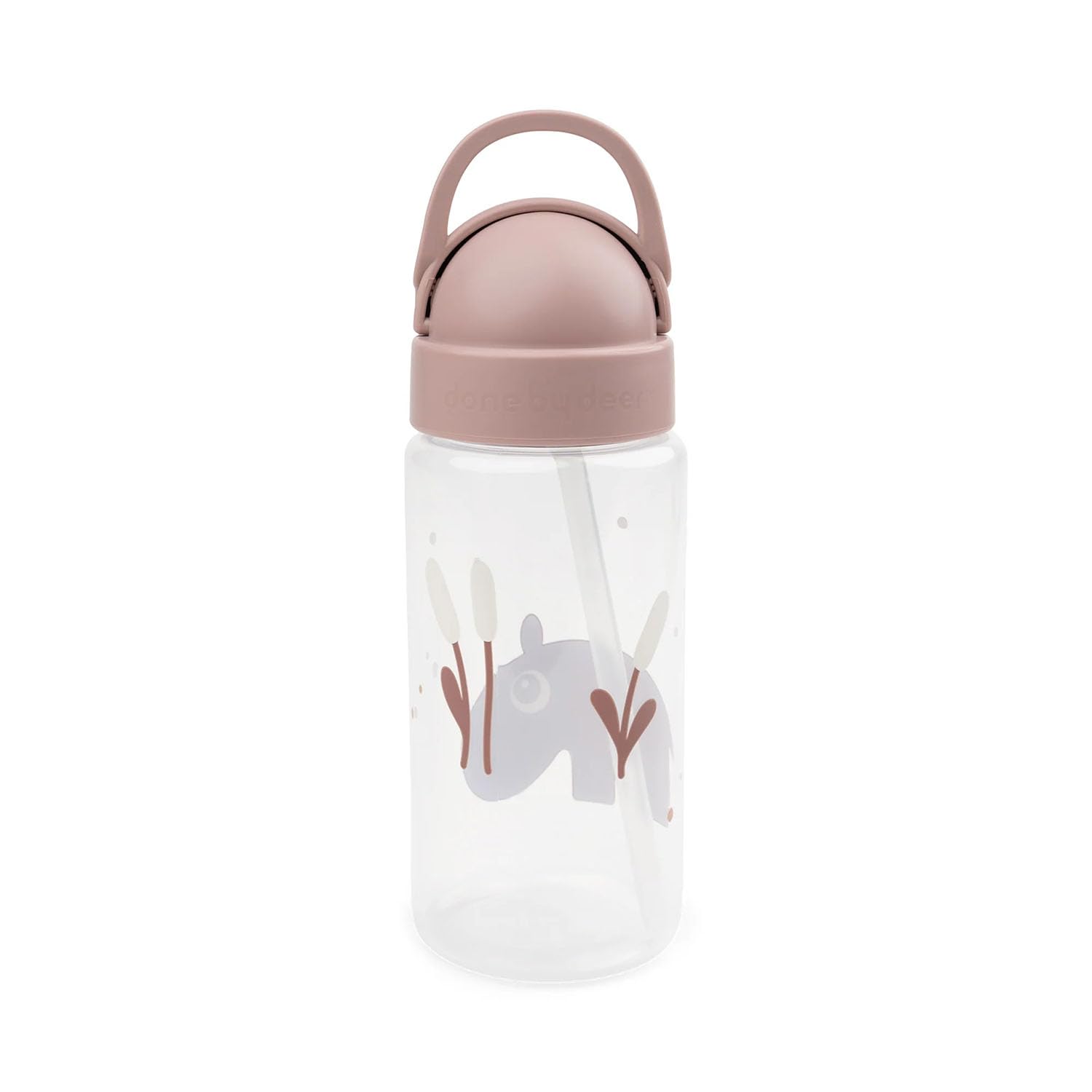 Done by Deer Gourde avec paille Ozzo Rose - 350 ml - Avec paille de réserve et embout - Ø6,5 x H 20 cm - 100 % polypropylène, bec : 100 % silicone, tous deux de qualité alimentaire