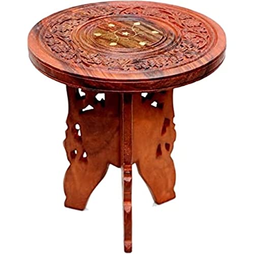 Image of Bros Moon Sheesham Sturdy Table Antique Classy Wooden Stool, Suits Any Room and Outdoor (Coffee Table, 9 Inches)