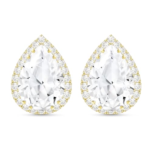 Linawe Women Stud Earrings, Teardrop Diamond Moissanite Cubic Zirconia Earrings Studs Rhinestone Jewelry Gold/Silver/Rose Gold