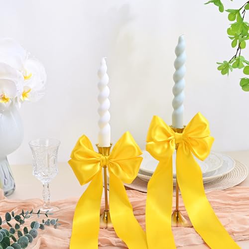 Image of Double Face Maize Yellow Satin Ribbon 2 inch X 25 Yards Polyester Maize Yellow Ribbon for Gift Wrapping Very Suitable for Weddings Party Hair Bow Invitation Decorations and More