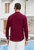 Enlision Mens Burgundy Linen Shirts Long Sleeve Shirt Wine Red Henley Cotton Casual Summer Button Down Beach Holiday with Pocket 4XL #4