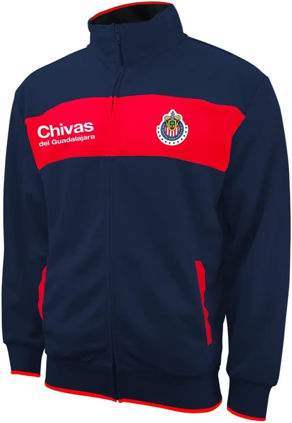 Icon Sports Soccer Track Jacket – Official Men’s World Football Club Team Casual Full Zip Up Active Adult Training Top (Chivas Centering/Navy, XX-Large)