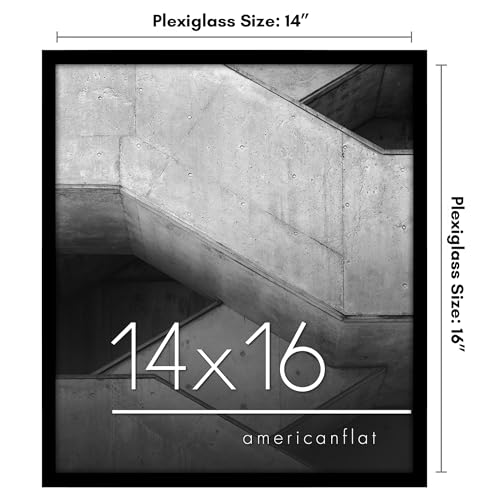 Americanflat 14x16 Picture Frame with Polished Plexiglass - Streamline Collection - Thin Border Picture Frame for Wall Display - Hanging Hardware Included - Black