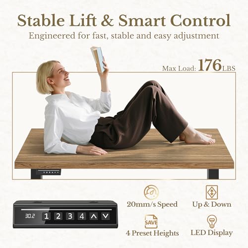 Image of ErGear Electric Standing Desk, 48 Inch Adjustable Height Sit Stand Up Desk with 1.18 inch Thickness Whole-Piece Desktop, Computer Office Desk for Home Office, Light Oak