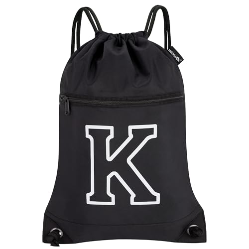 Image of HOLYLUCK Drawstring Bags Initial Backpack Sackpack Cinch Bags for Sports, Gym, Travel, Beach(Black-K)