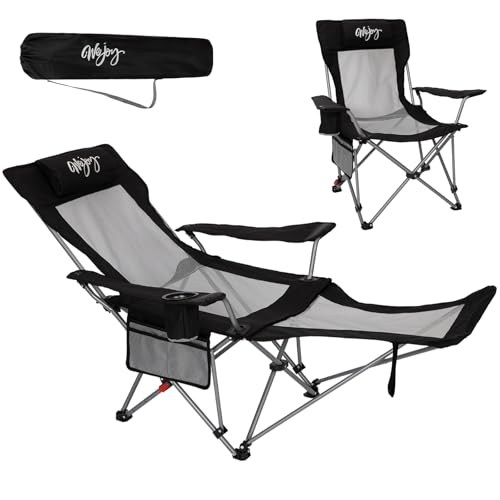 #WEJOY 2-in-1 Campingstuhl Faltbar, Strandstuhl mit Verstellbarer Rückenlehne & Fußstütze, Relaxsessel Liege mit Getränkehalter, Liegestuhl Angelstuhl für Outdoor Camping