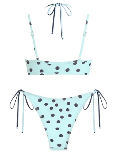 Image of ZAFUL Women's Polka Dot Bikini Set Double Layer Halter Swimsuit Colorblock Side Tie 2 Piece Bathing Suit