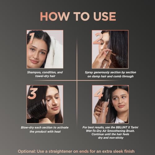 Image of BBLUNT x TARINI INSTANT SMOOTH ANTI-FRIZZ HAIR SPRAY For Glass-Like Shine & Heat Protection |With Frizz Lock Complex & Shine Tonic | Humidity-Proof | Activated By Heat | Tarini Peshawaria Approved | All Hair Types