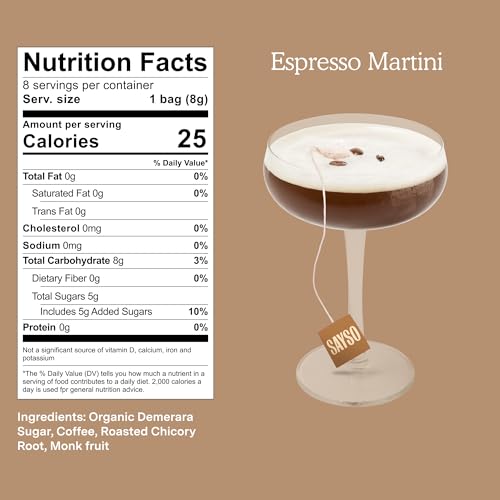 Image of SAYSO: Espresso Martini Instant Cocktail Tea Bags | Infuses with Cold Water & Spirits for a Premium Craft Cocktail or Mocktail (25 Calories, 5g Sugar), 8-Pack
