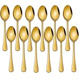 14 cm große Kaffeelöffel, 12 Stück, Edelstahl, goldfarben, Tee- und Kaffeelöffel, hochglanzpoliertes Metall, kleine Espressolöffel, spülmaschinenfest, goldfarbener Mini-Demitasse-Löffel