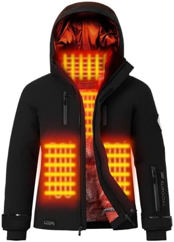 Hardshell Heated Jacket for Men, 1.5 Hrs Quick Charge, Heated Ski Jacket with Detachable Hood