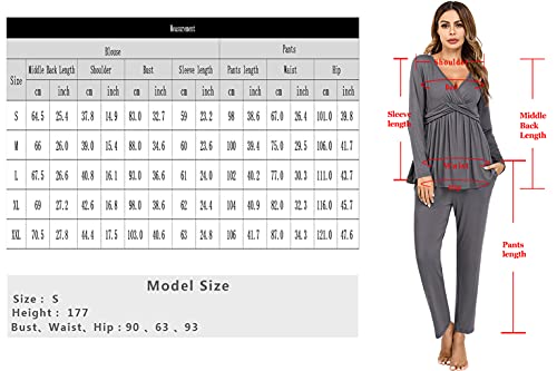 Variante de Litherday pijama premama algodón manga larga Gris M