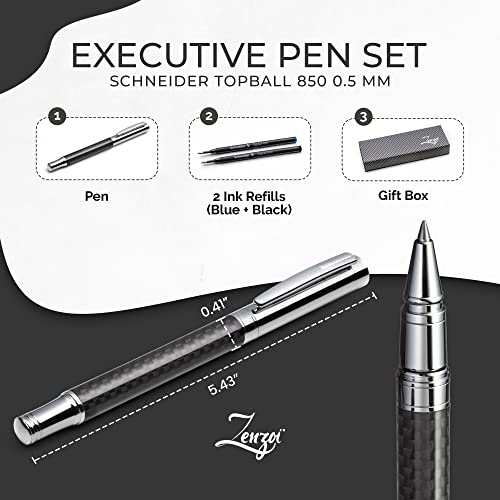 Zenzoi Carbon Fiber Pen - Executive Rollerball Pen W/Metal Screw Cap. Luxury Pen For Men, Women. Refillable Roller Ball Fine Point Gel Ink. Nice Pens For Writing, Journaling, Gift (Rball Fine Nib) #TOP3