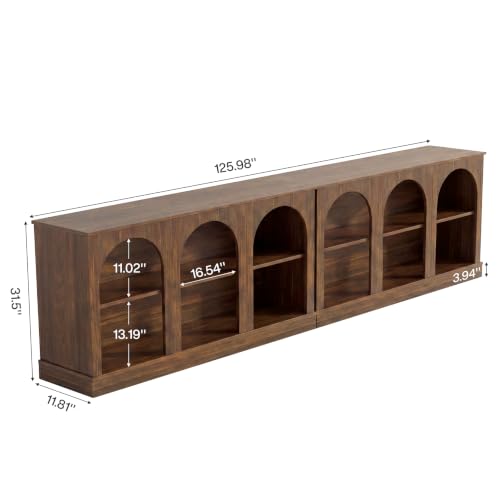 Image of Tribesigns Farmhouse Console Table Set of 2, Extra Long Entryway Table with 3 Tier Storage, Wooden Rectangular Sofa Table Behind The Couch for Entrance, Hallway, Living Room, Dark Brown