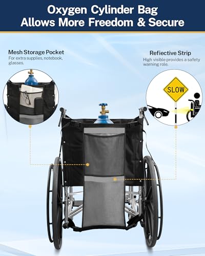 KUAZIDAR Sauerstoffflaschenhalter für Rollstuhl, Rollator & Elektromobil, Reflektierender Sauerstofftasche für D/E Zylinder, Wasserfest & Schnelltrocknend, grau, Es bietet Platz für 1 Flaschen