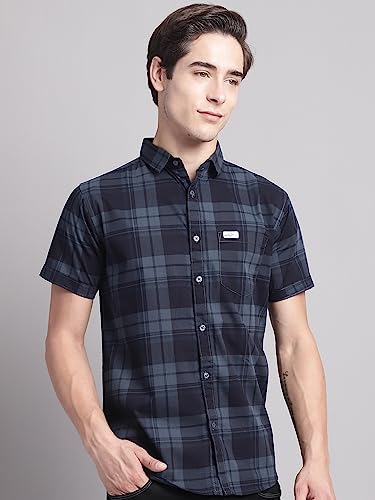 Image of Majestic Man Men Cotton Checkered Half Sleeve Slim Fit Casual Shirt