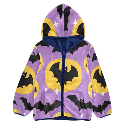 Bats Flying over Yellow Circles Toddler Fleece Jacket Girl Boys Hooded Fleece Jacket Coat Warm Outwear Zip-up 3-10T