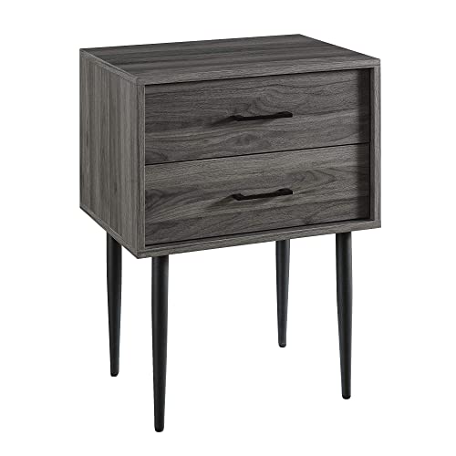 Walker Edison Modern Olivia 2 Drawer Wood Rectangle Side Table Living Room Small End Accent Table, 20 Inch, Slate Grey #TOP6