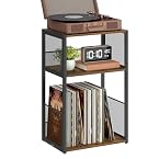 VASAGLE Meuble pour Tourne-Disque, Table d'Appoint sur 3 Niveaux, Rangement Vinyle jusqu'à 100 Albums, Bout de Canapé pour Salon, Chambre, Marron Rustique LET275K01