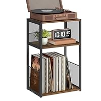 VASAGLE Plattenspieler-Ständer, 3 Etagen, Beistelltisch, Aufbewahrung von Schallplatten, bis zu 100 Alben, Tisch für Wohnzimmer, Schlafzimmer, vintagebraun LET275K01