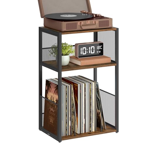 VASAGLE Record Player Stand, 3-Tier Side Table, Vinyl Record Storage up to 100 Albums, End Table for Living Room, Bedroom, Rustic Brown ULET275K01 Rustic Brown Regular