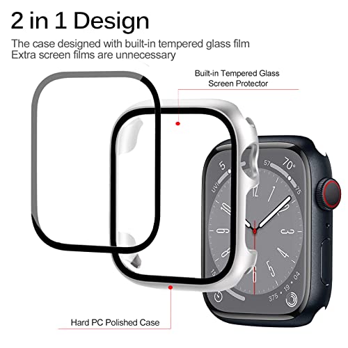 Miimall Case Compatible with Apple Watch Series 9/8/7 41mm Tempered Glass Screen Protector - Image 3