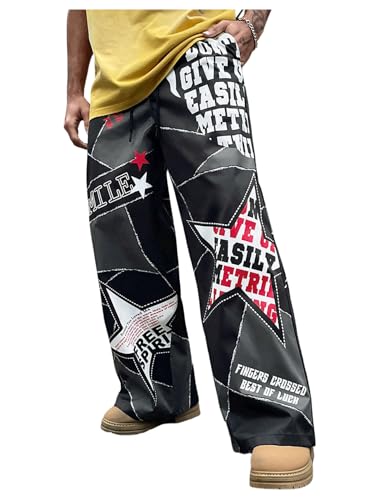 Men's Y2K Wide Leg Pants Star Print Drawstring Baggy Track Pants Streetwear Trousers