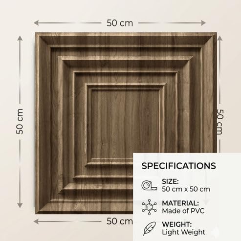 Image of Kayra Decor 3D PVC Wall Panels for Bedroom & Living Room | Accent Design | Oak Wood Color | 19.7 x 19.7 Inch | Pack of 18 | 42.48 Sq Ft