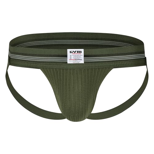 GYM Mens Old School Jockstrap with 2 Waistband (Army Green Medium)