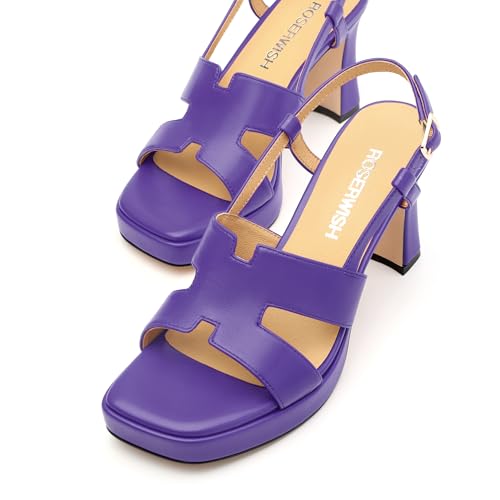 Image of ROSERWISH Womens Platform Heeled Sandals, Open Square Toe Chunky Heels, Strappy Sandals for Women, Leather Insole Dress Shoes for Prom Weeding Bride Party 3.5 inch