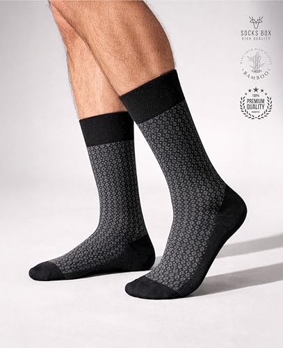 Men’s Bamboo Dress Socks With Gift Box, Patterned, Premium Quality (5/10 Pairs+Gift Box+Gift)