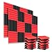 24 Pack Acoustic Foam Panels 2" X 12" X 12" Soundproofing Studio Foam Wedge Tiles Fireproof - Top Quality - Ideal for Home & Studio Sound Insulation (24Pcs, Black&Red)