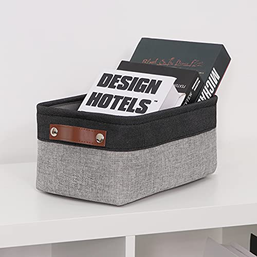 Hnzige Small Storage Baskets Fabric Bins(6-Pack)Baskets For Shelves, Empty Gift Baskets With Leather Handles,Folable Baskets For Organizing Clothes, Toys, Books, Gifts(Black&Gray,11.8" X 7.8" X 5.1") #TOP6