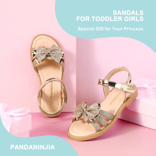 Image of PANDANINJIA Girls Sandals, Open Toe Cute Bow Princess Girls Flats, Sparkly Summer Dress Shoes Sandals for Toddler /Little Kid /Big Kid