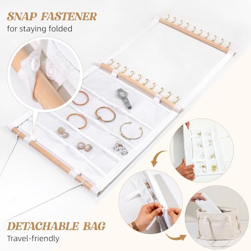 milylove Necklace Holder Wall Mount, Hanging Jewelry Organizer, 20 Hooks & 14 Pockets, Wall Necklace Organizer With Detachable PVC Bags for Tavel, Jewelry Necklace Hanger for Bracelets,Rings Display — view 6