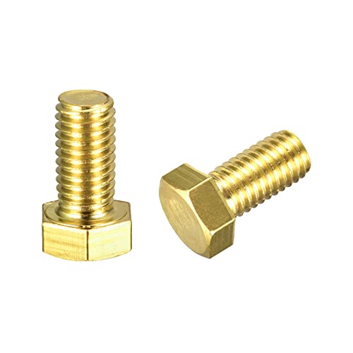 Image of uxcell Brass Hex Bolts, 1 /2-13x1 2pcs Fully Thread Grade 4.8 Solid Brass Hexagon Head Bolt Machine Screws for Machinery