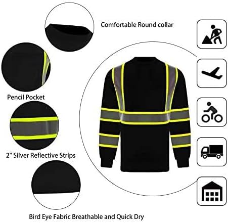 L&M Hi Vis Class 3 T Shirt Reflective Safety Black Short Long Sleeve HIGH Visibility 39 55 - Image 5