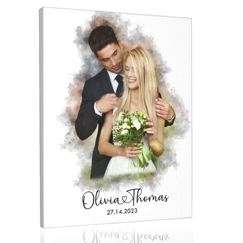 Custom Watercolor Couple Portrait Framed Canvas from Photo