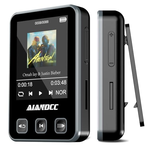 Mp3 Player with Bluetooth 5.3, HiFi Music Player with Sports Clip and Armband, 1.77-inch TFT Color Screen, 32GB mp3 Player for Kids Adults, Earphones Included, TF Card can be Inserted, Nero