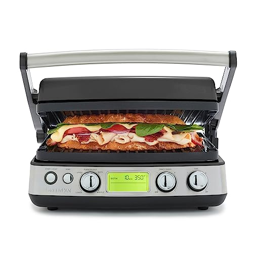 GreenPan Elite 6-in-1 Multi-Function Contact Grill & Griddle, PFAS-Free Healthy Ceramic Non-Stick, Dishwasher Safe Grill Plates, Adjustable Temp, Compact, Closed Press/Open Flat Surface, Black