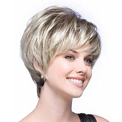 AIYLMZ Short Light Gold Pixie Cut Wigs with Bangs for Women Light Gold Stylish Fluffy Layered Wigs Natural Fluffy Heat Resistant Synthetic Wigs (Light Gold) - Image 2
