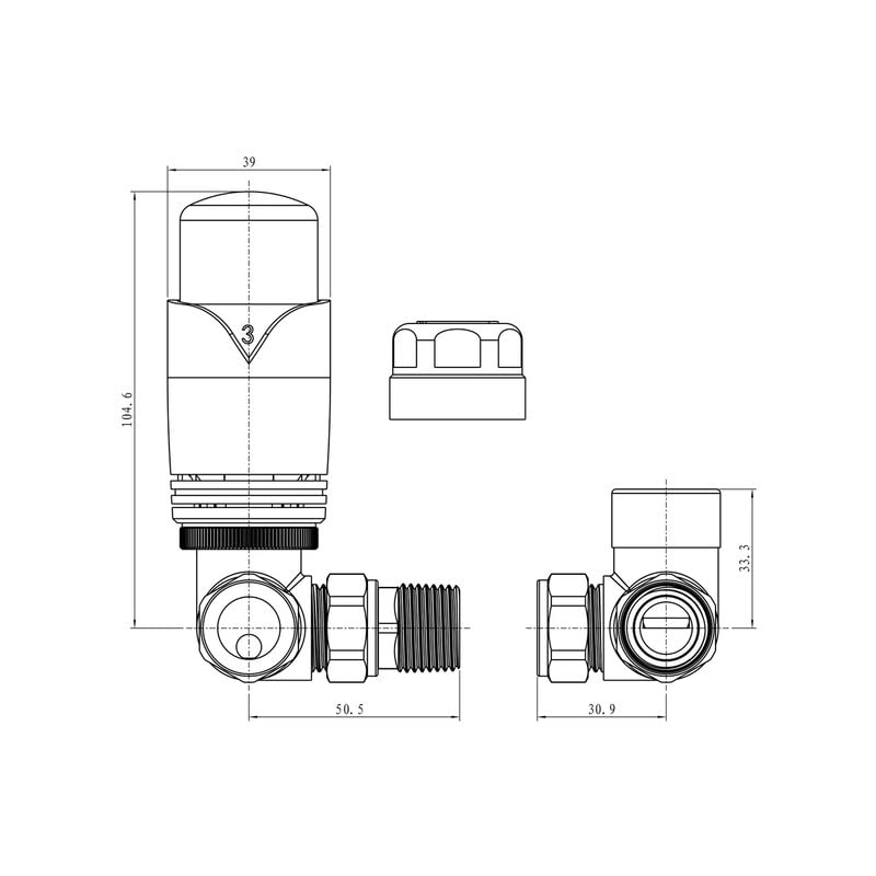 UK Radiators Black Thermostatic Radiator Valve and Corner Lockshield Valve, Matt Black Finish - Image 3